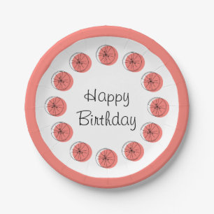 Citrus Pink Circle Happy Birthday Paper Plate