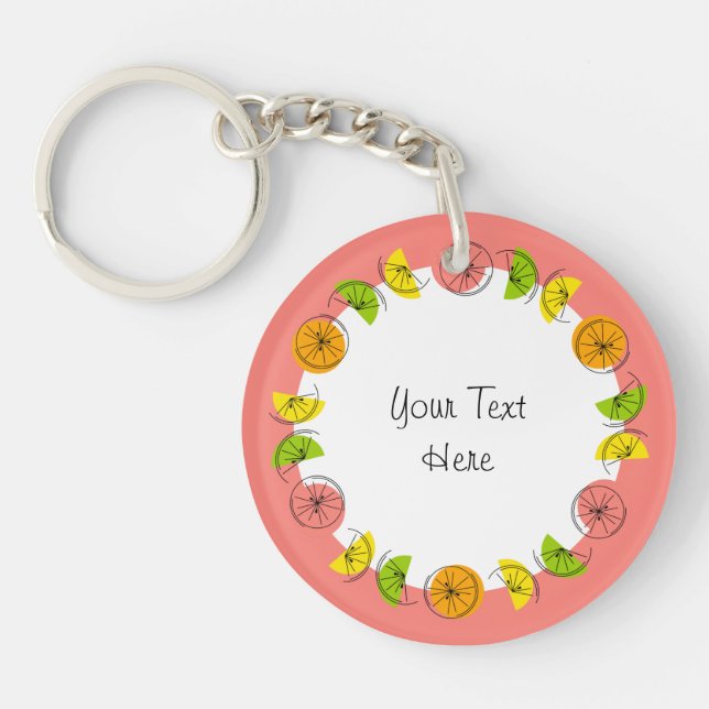 Citrus Pink Circle  Monogram double-sided Keychain (Front)