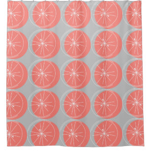 Citrus Pink Grapefruit White shower curtain grey