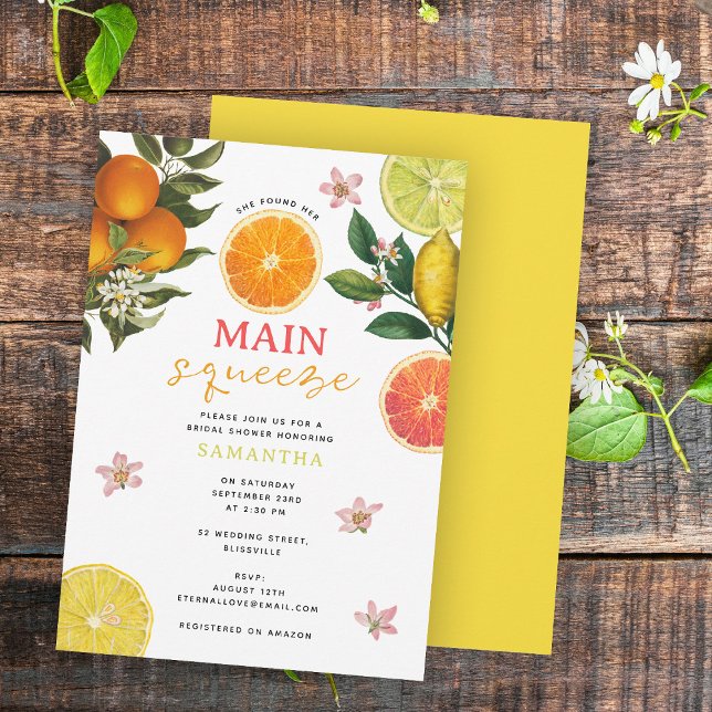 Citrus Pink Main Squeeze Bridal Shower Brunch Invitation (Citrus Pink Main Squeeze Bridal Shower Brunch Invitation)