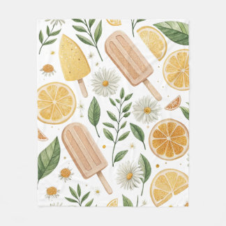 Citrus Popsicle and Floral Summer Blanket” Fleece Blanket