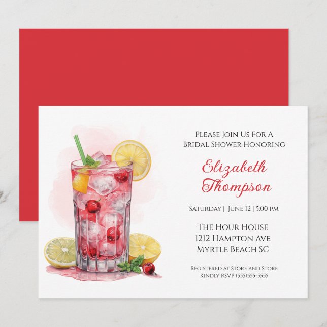 Citrus Red Fruit Drink Cocktail  Bridal Shower   Invitation (Front/Back)
