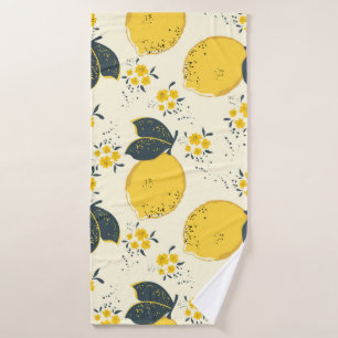Citrus seamless pattern with colorful yellow lemon bath towel