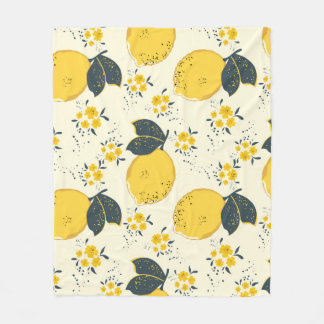 Citrus seamless pattern with colourful yellow lemo fleece blanket