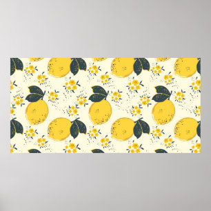 Citrus seamless pattern with colourful yellow lemo poster