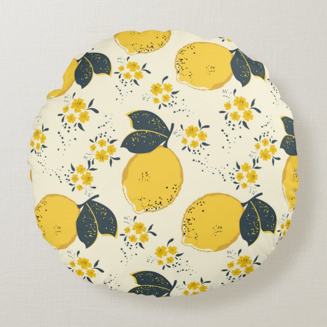 Citrus seamless pattern with colourful yellow lemo round pillow (Front)