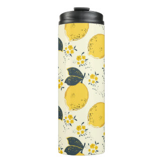 Citrus seamless pattern with colourful yellow lemo thermal tumbler