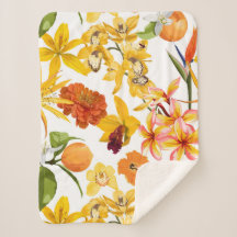 Citrus seamless pattern with fruit branch, flowers