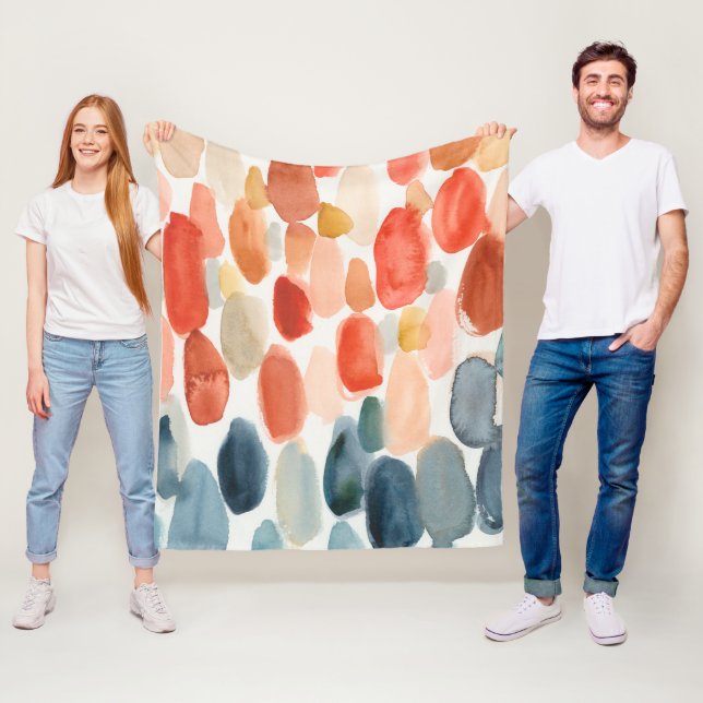 Citrus Season - Coral and Blue Stones Fleece Blanket (In Situ)