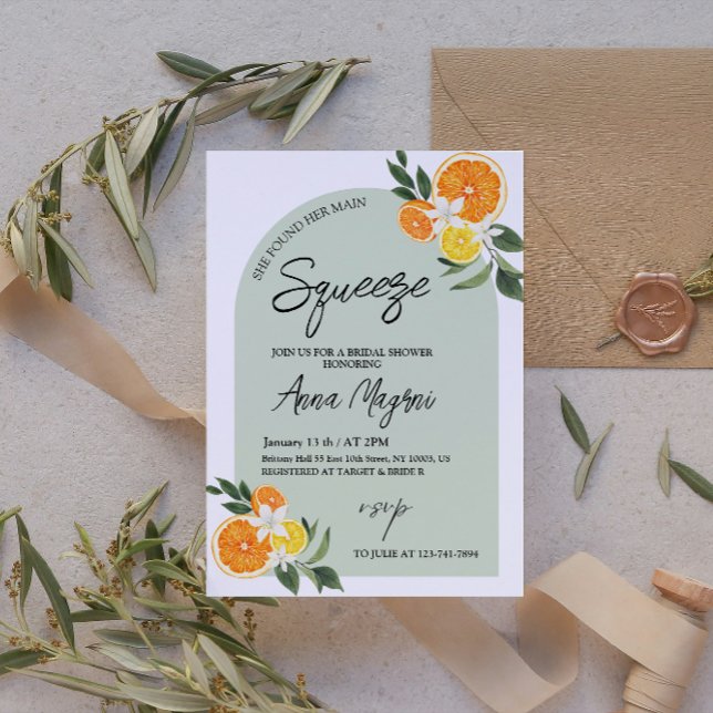 Citrus She Found Her Main Squeeze Bridal Shower  Invitation (Citrus Lemon Bridal Shower)