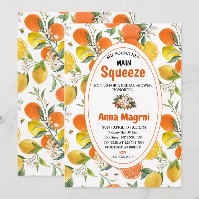 Citrus She Found Her Main Squeeze Bridal Shower  Invitation (Front/Back)
