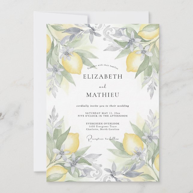 Citrus Silver Leaf Wedding Invitation (Front)