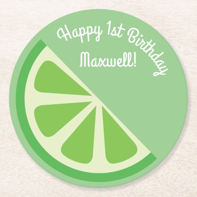 Citrus Slice Birthday Party Round Paper Coaster (Front)