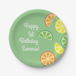 Citrus Slice Cute Fruit 1st Birthday Plates