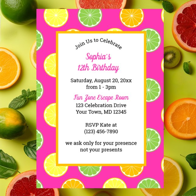 Citrus Slices All Occasion Pink Party Invitation (Creator Uploaded)