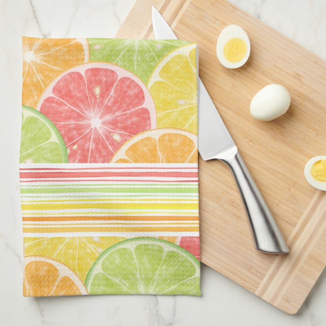 Citrus Slices and Stripes Kitchen Towel (Quarter Fold)