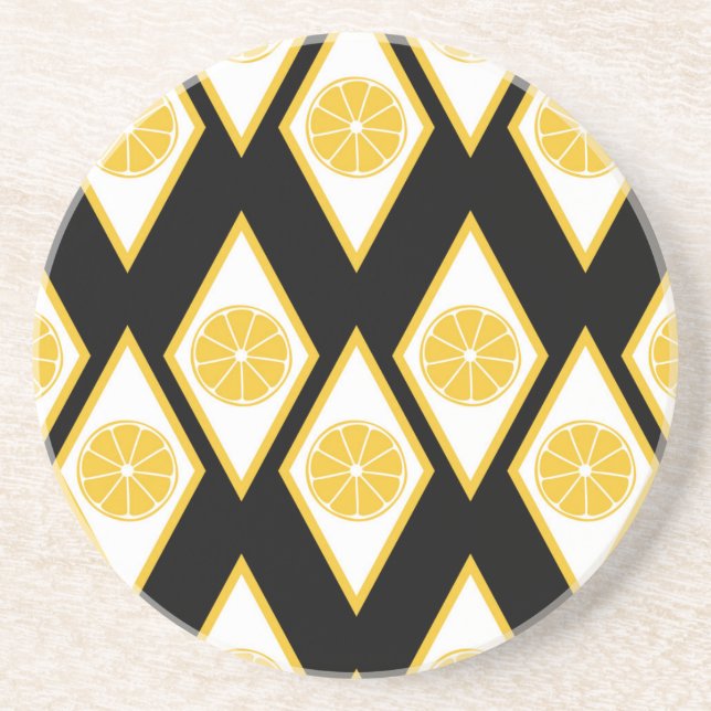 Citrus Slices in Modern Diamond Pattern Coaster (Front)