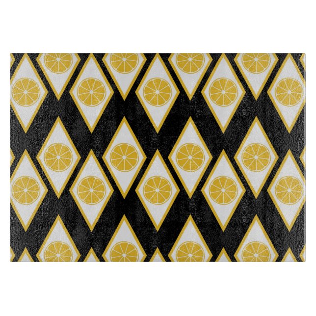 Citrus Slices in Modern Diamond Pattern Cutting Board (Front)