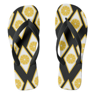 Citrus Slices in Modern Diamond Pattern Flip Flops