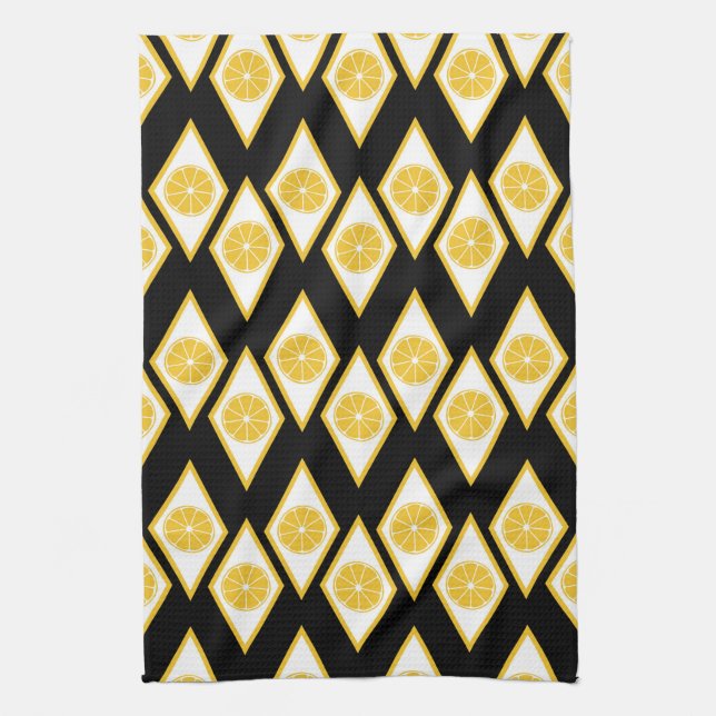 Citrus Slices in Modern Diamond Pattern Kitchen Towel (Vertical)