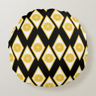 Citrus Slices in Modern Diamond Pattern Round Pillow