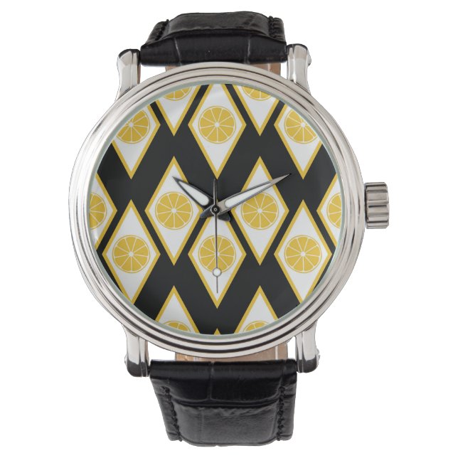 Citrus Slices in Modern Diamond Pattern Watch (Front)