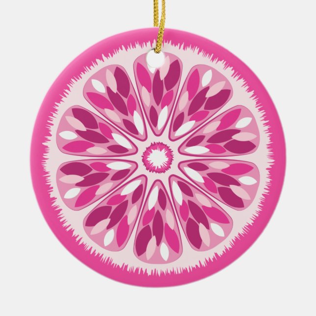 Citrus Slices Pink Lemon Ceramic Ornament (Front)