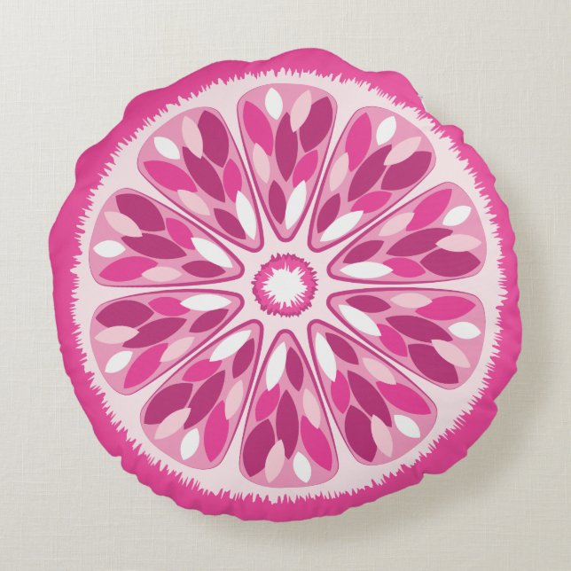 Citrus Slices Pink Lemon Round Pillow (Back)