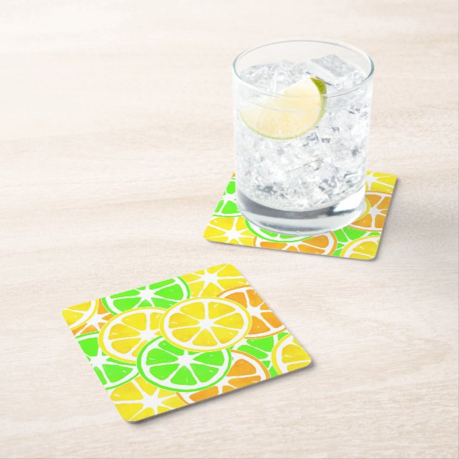 Citrus Slices Square Paper Coaster (Insitu)