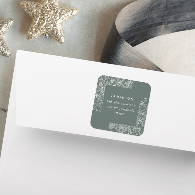 Citrus & Spice | Holiday Return Address Square Sticker (Creator Uploaded)