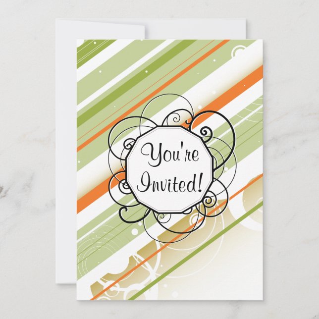 Citrus Splash Modern-Retro Stripes with Monogram Invitation (Front)