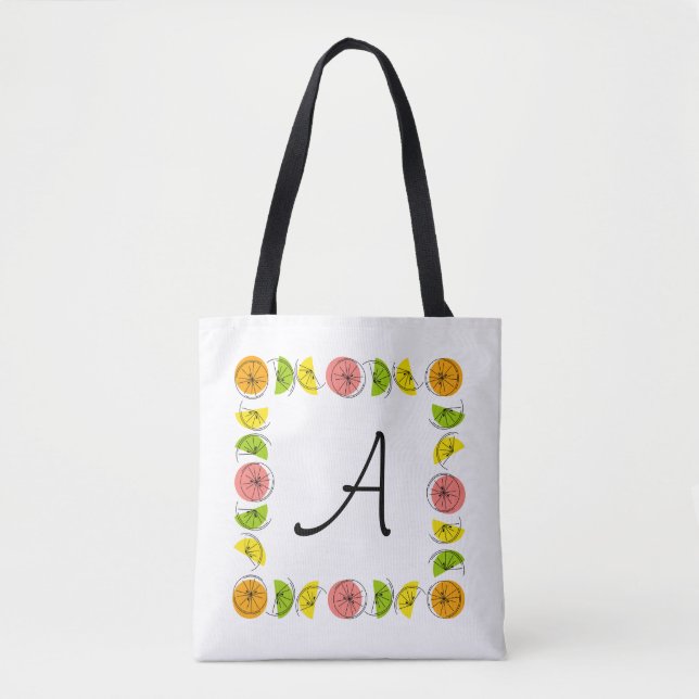 Citrus Square Monogram green back all over tote Bag (Front)