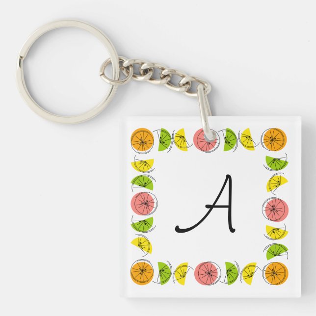 Citrus Square Monogram square double-sided Keychain (Front)
