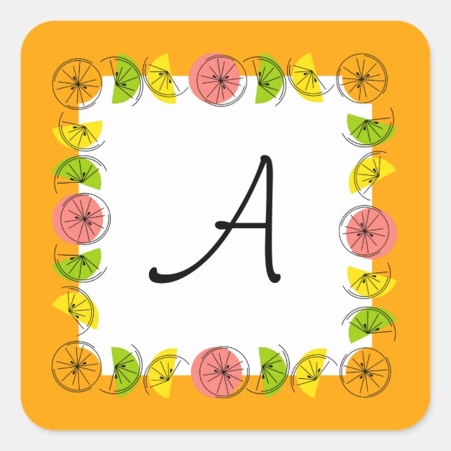 Citrus Square Orange Monogram sticker square (Front)