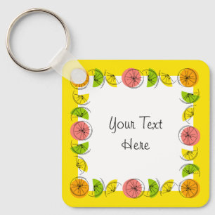 Citrus Square Yellow Text aluminum double-sided Keychain