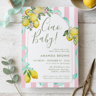 Citrus Summer Lemon Bow Itallian Ciao Baby Shower Invitation