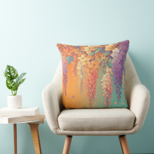 Citrus Sunset Wisteria Throw Pillow