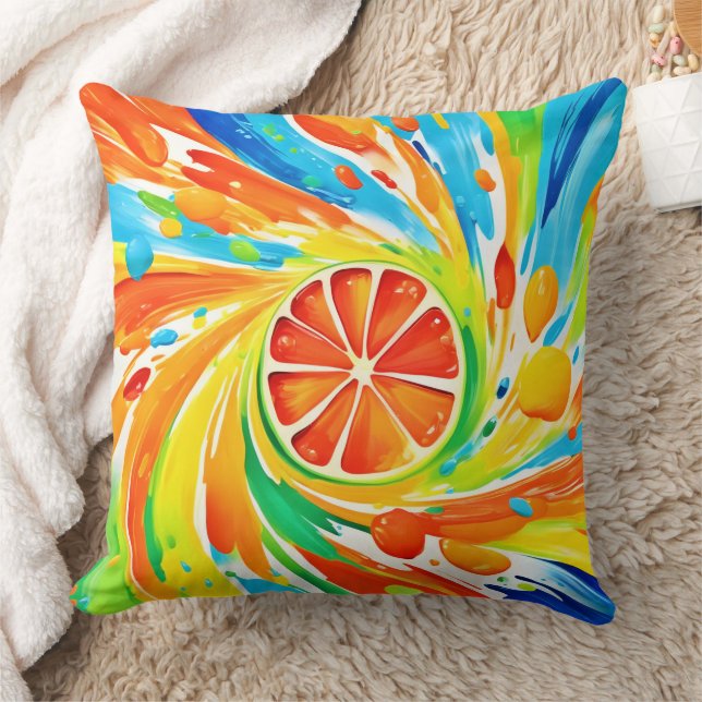Citrus swirling Splash Design Throw Pillow (Blanket)