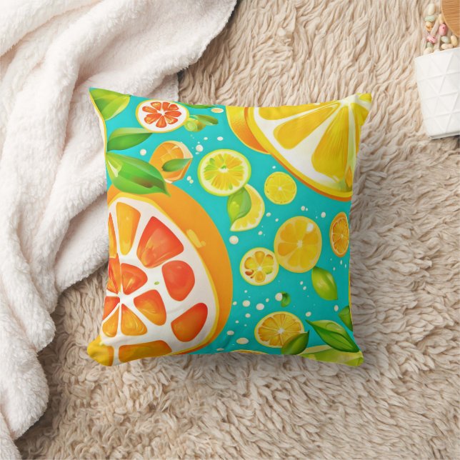 Citrus Symphony: A Juicy Delight Throw Pillow (Blanket)