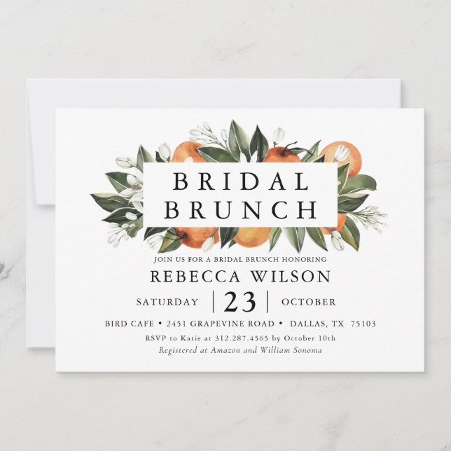 Citrus Theme Rustic Bridal Brunch Invitation (Front)