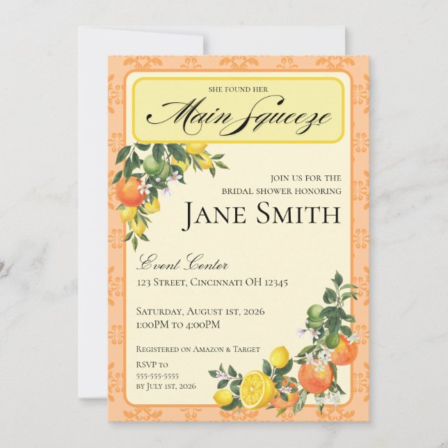 Citrus Themed Bridal Shower Invitation (Front)