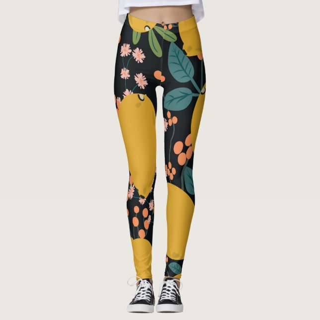 Citrus Tree Hand Drawn: Vintage Leggings (Front)