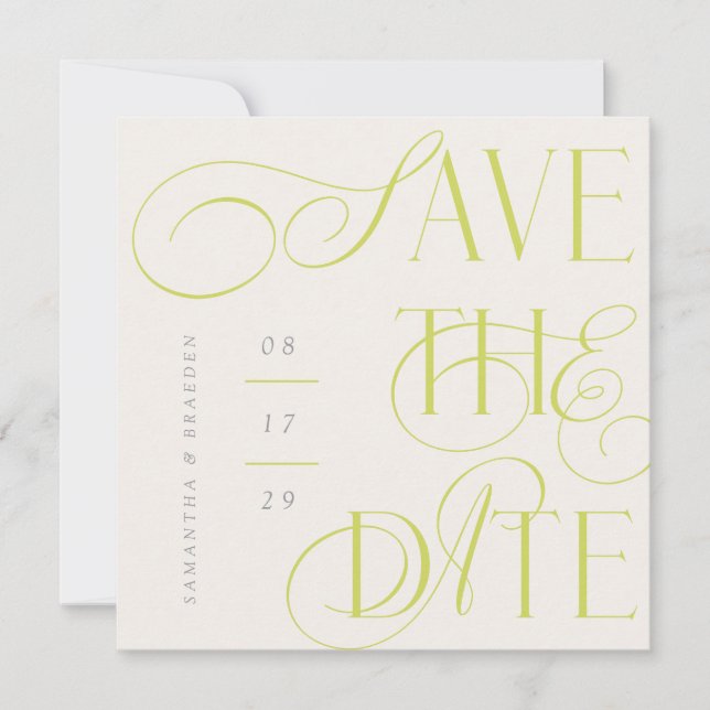 Citrus Twist Modern Calligraphy Save The Date Card (Front)