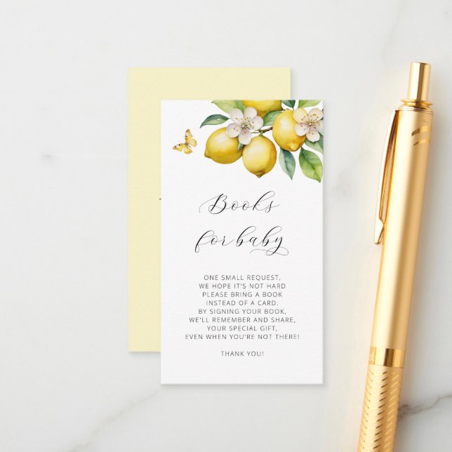 Citrus Watercolor Book Request Baby Shower Enclosure Card (Front/Back In Situ)