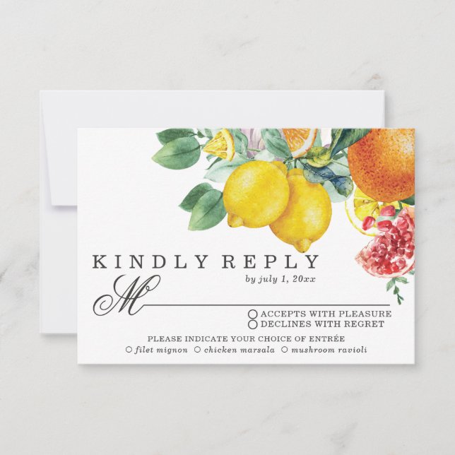 Citrus Watercolor Botanical Wedding RSVP Card (Front)
