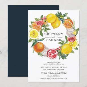 Citrus Watercolor Botanical Wreath Wedding Invitation