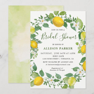 Citrus Watercolor Lemon Themed Bridal Shower Invitation