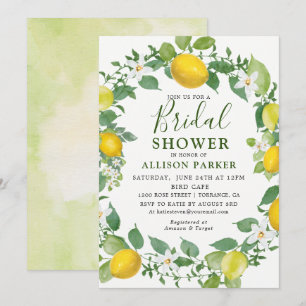 Citrus Watercolor Lemon Wreath Bridal Shower Invitation