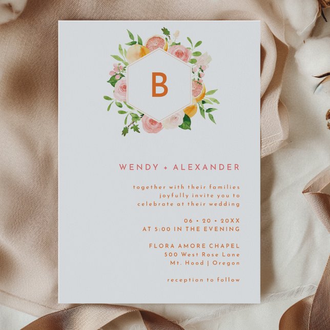 Citrus Watercolor Monogram Wedding Invitation (Creator Uploaded)