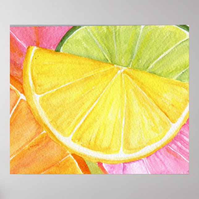 Citrus Watercolor Painting, Lime, Lemon, Orange Poster (Front)